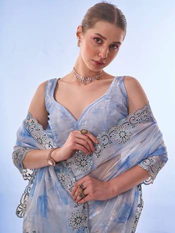 LAXMINAM OP-505 DESIGNER MILKY ORGANZA SAREE WHOLESALER IN INDIA